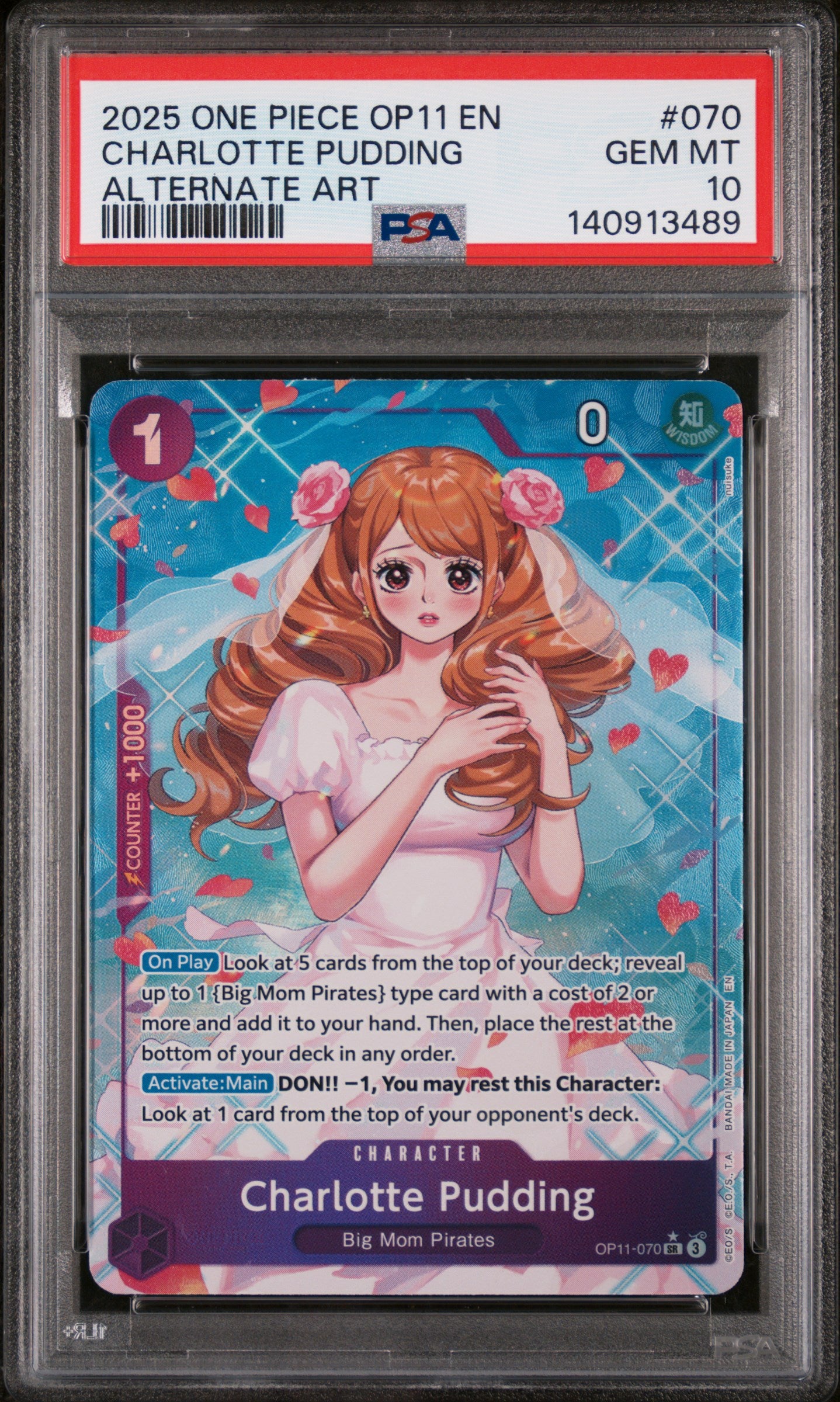 2025 One Piece Op11-A Fist of Divine Speed Charlotte Pudding Alternate Art #070 PSA 10