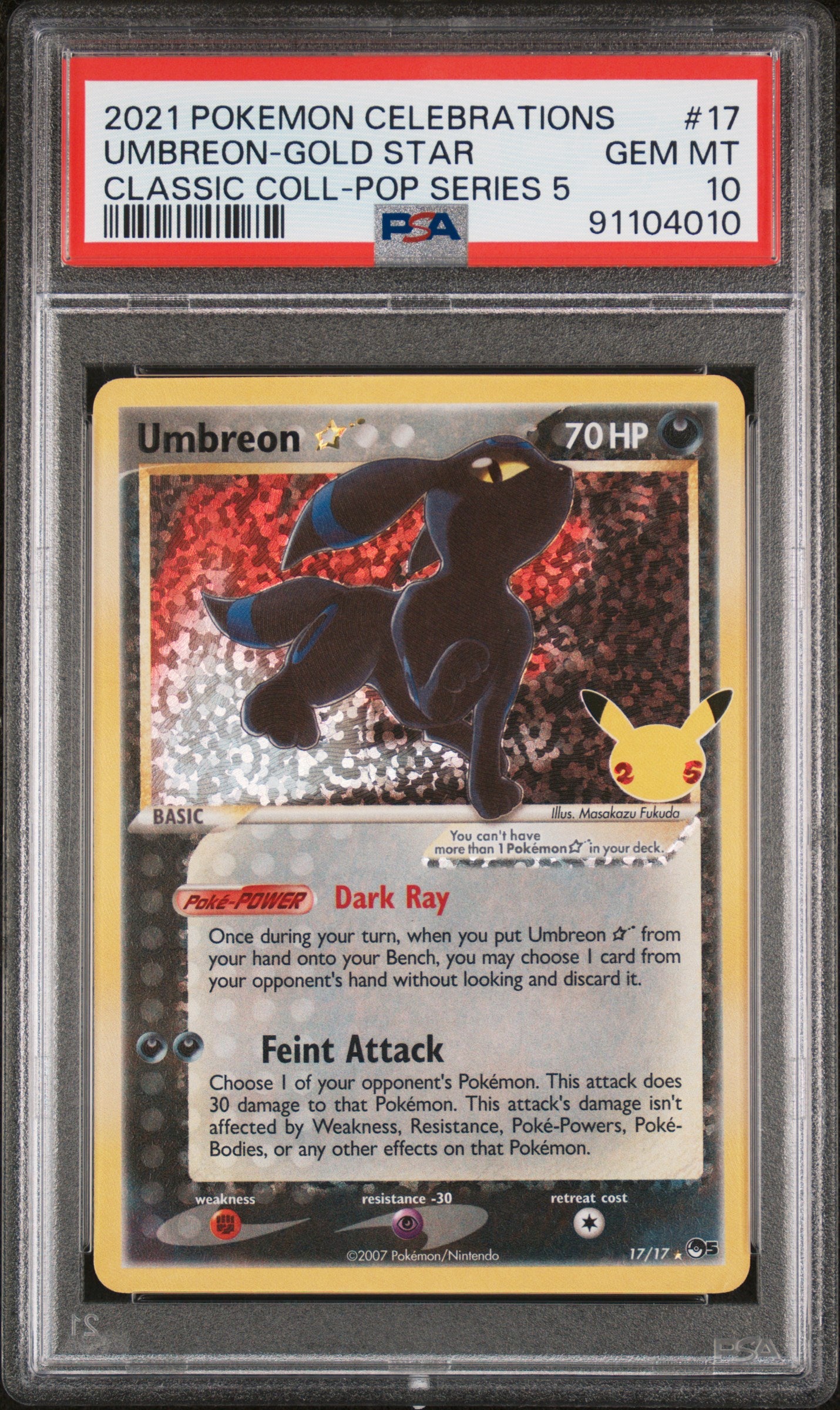 2021 Pokemon Celebrations Classic Collection Umbreon-Gold Star #17 PSA 10