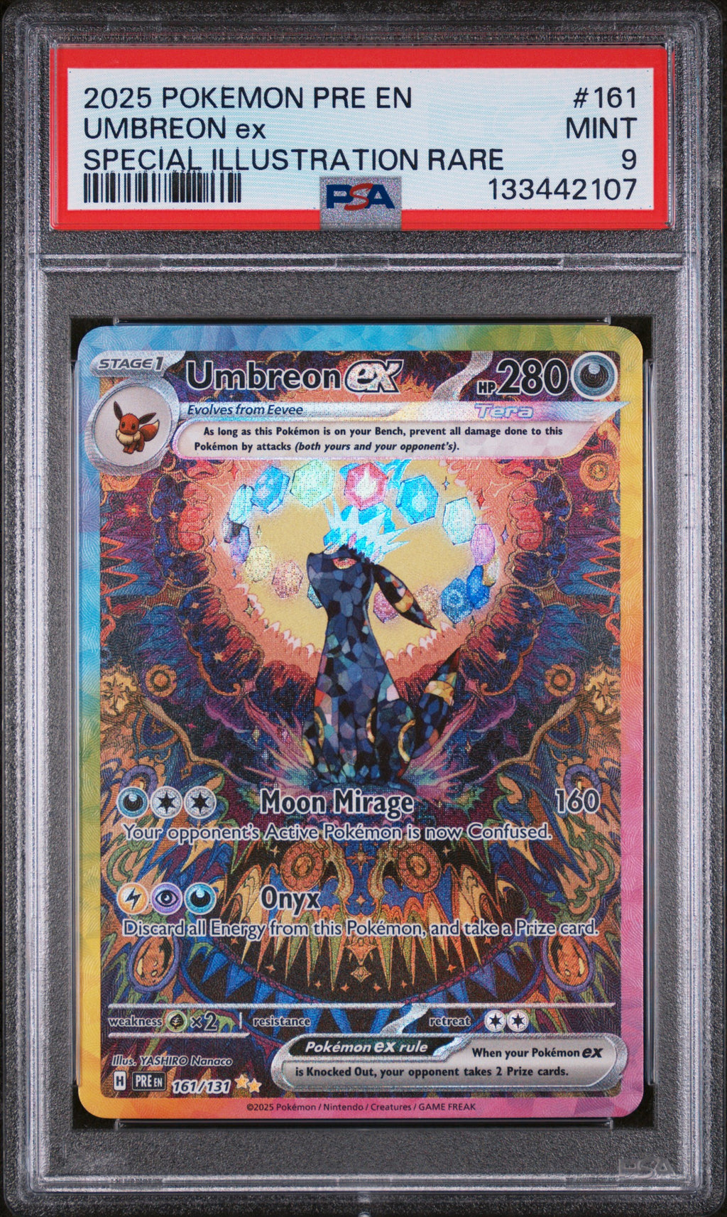 2025 Pokemon Pre En-Prismatic Evolutions Umbreon Ex Special Illustration Rare #161 PSA 9