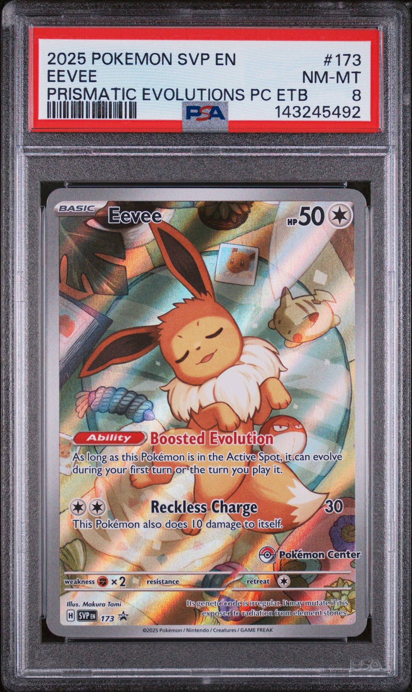 2025 Pokemon Svp En-Sv Black Star Promo Eevee Prismatic Evolutions Pokemon Center Elite Trainer Box #173 PSA 8
