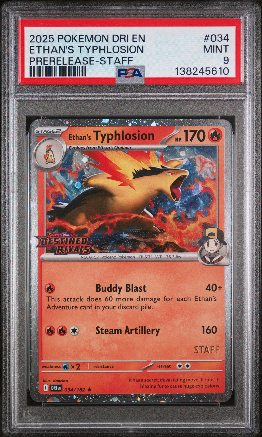2025 Pokemon Dri En-Destined Rivals Ethan's Typhlosion Prerelease-Staff #034 PSA 9