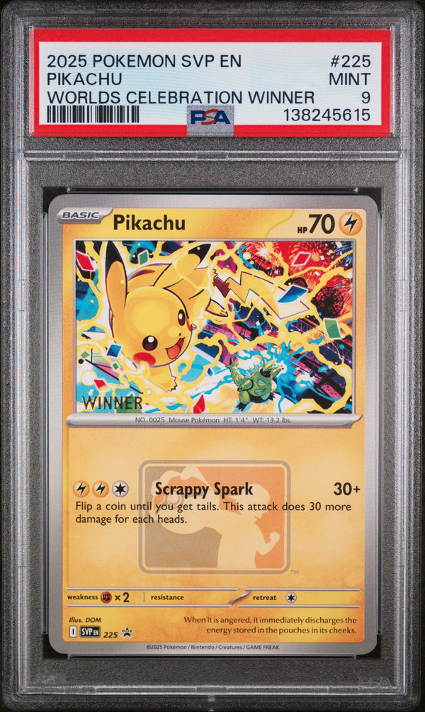 2025 Pokemon Svp En-Sv Black Star Promo Pikachu Worlds Celebration Tournament Winner #225 PSA 9