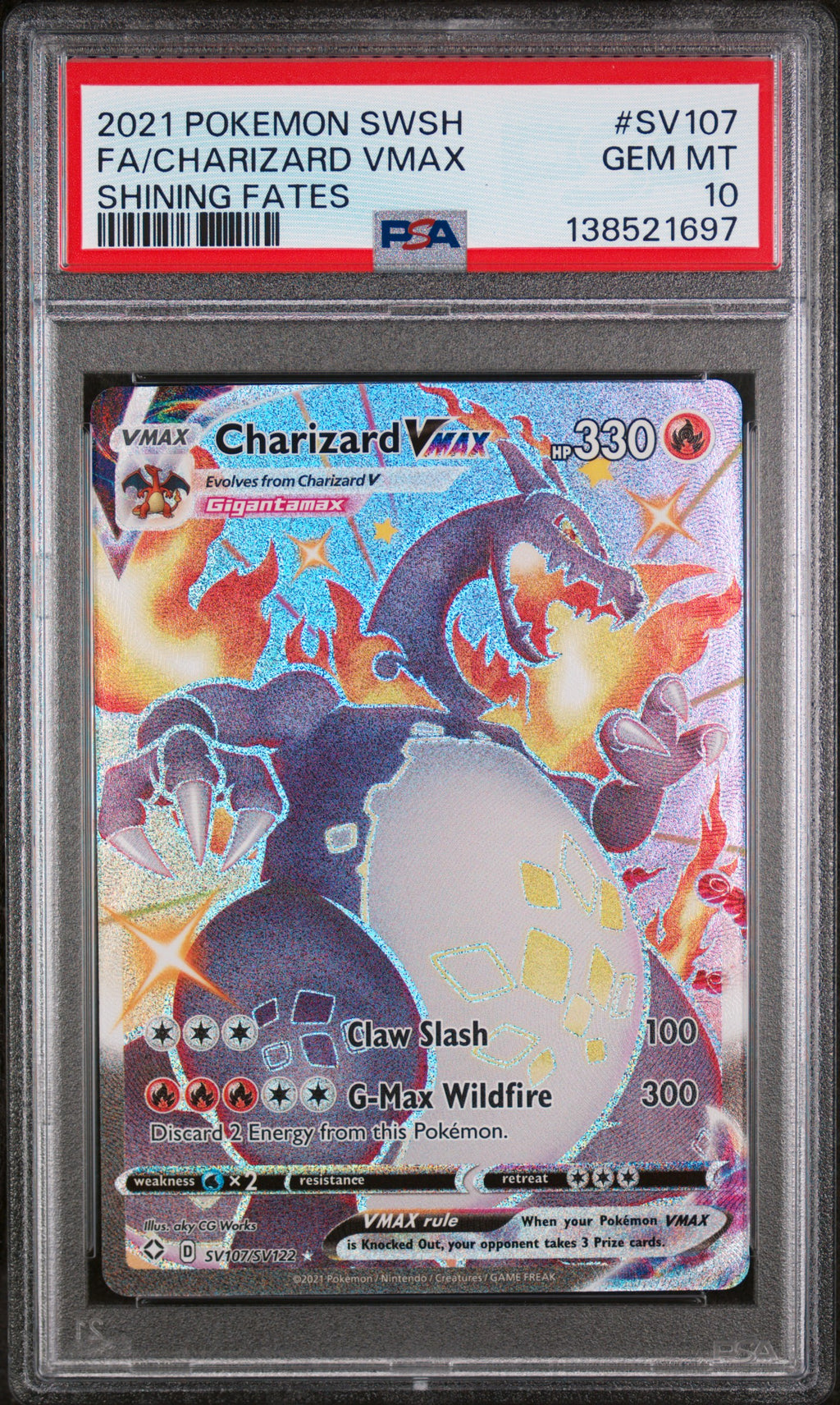 2021 Pokemon Sword & Shield: Shining Fates Charizard VMAX Shiny Vault: Full Art #SV107 PSA 10