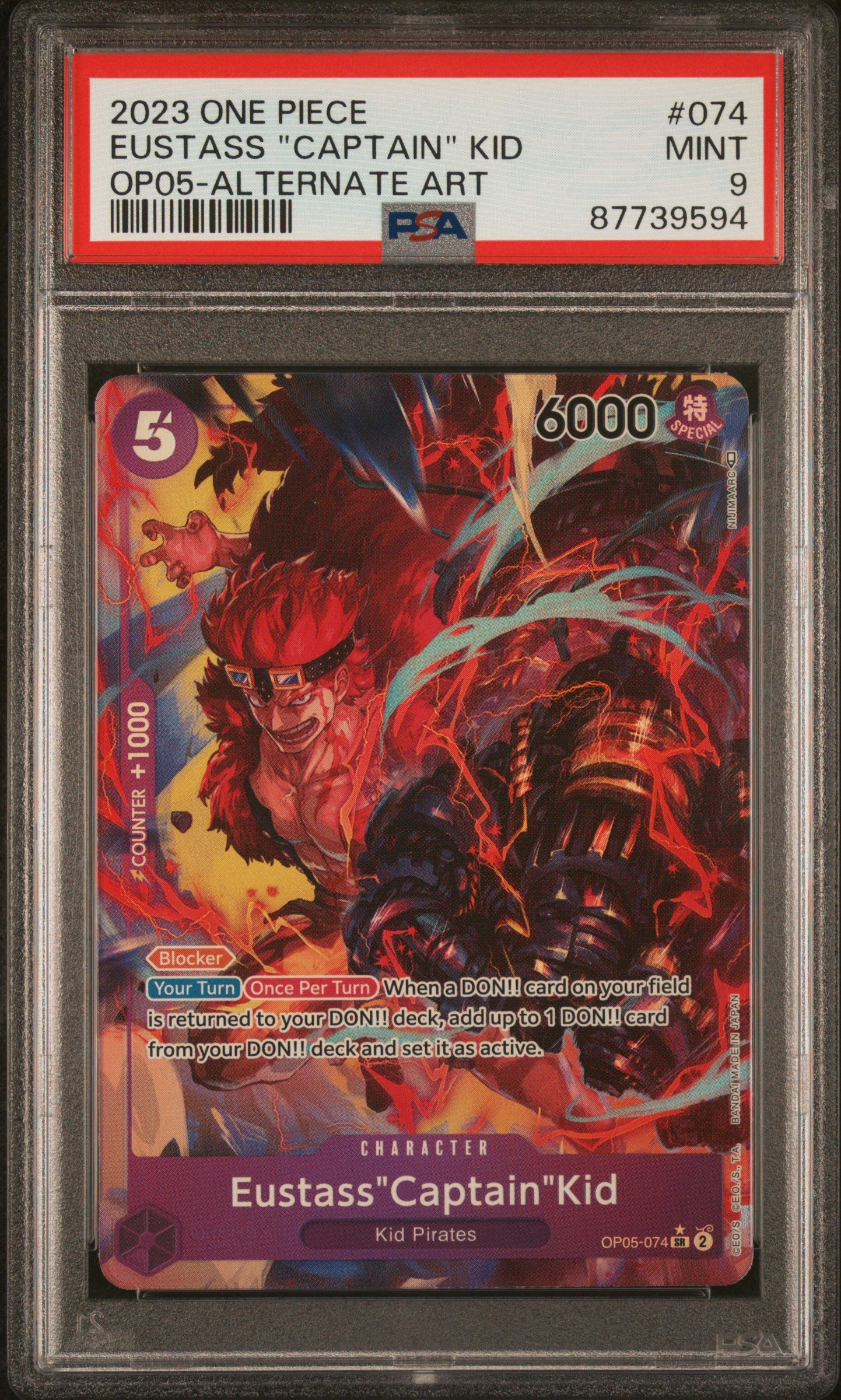 2023 One Piece Op05-Awakening of the New Era Eustass "captain" Kid Alternate Art #074 PSA 9
