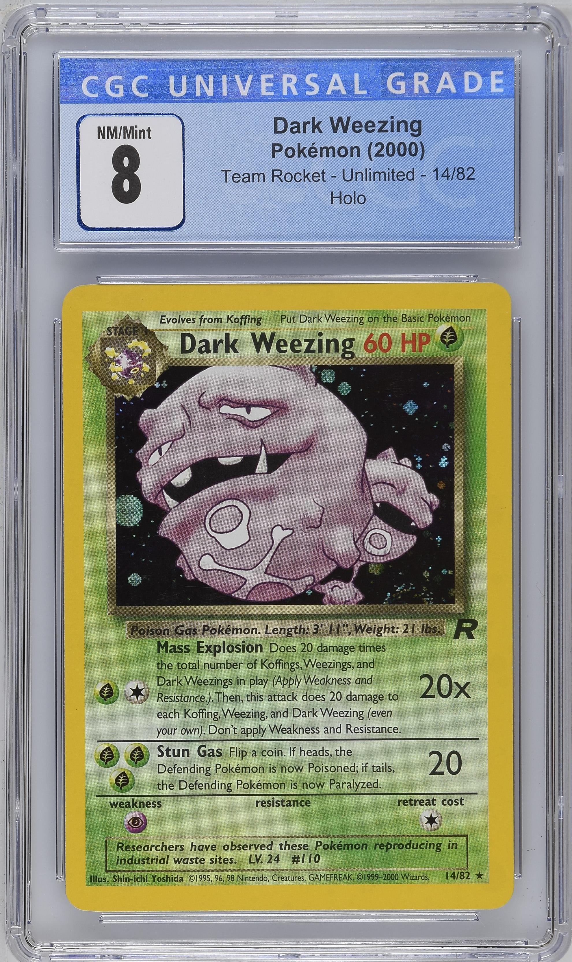 2000 Pokemon Team Rocket - Unlimited Dark Weezing Holo #14/82 CGC 8