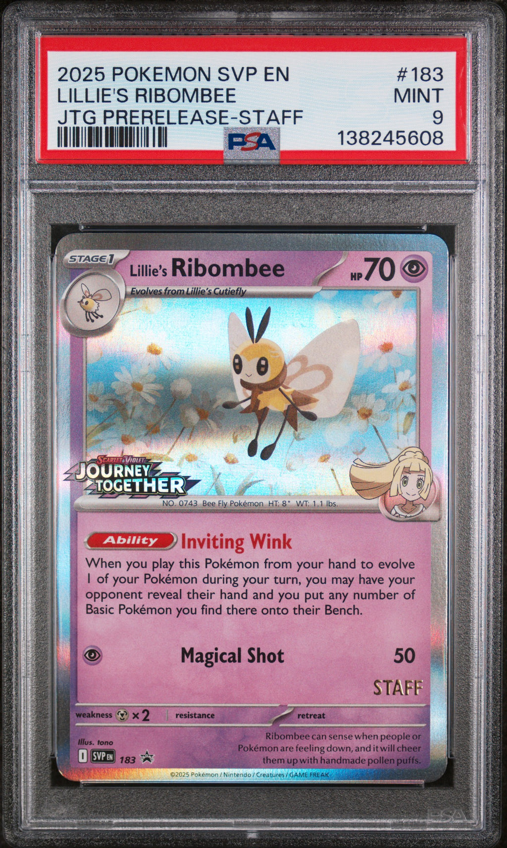 2025 Pokemon Svp En-Sv Black Star Promo Lillie's Ribombee Journey Together Prerelease-Staff #183 PSA 9