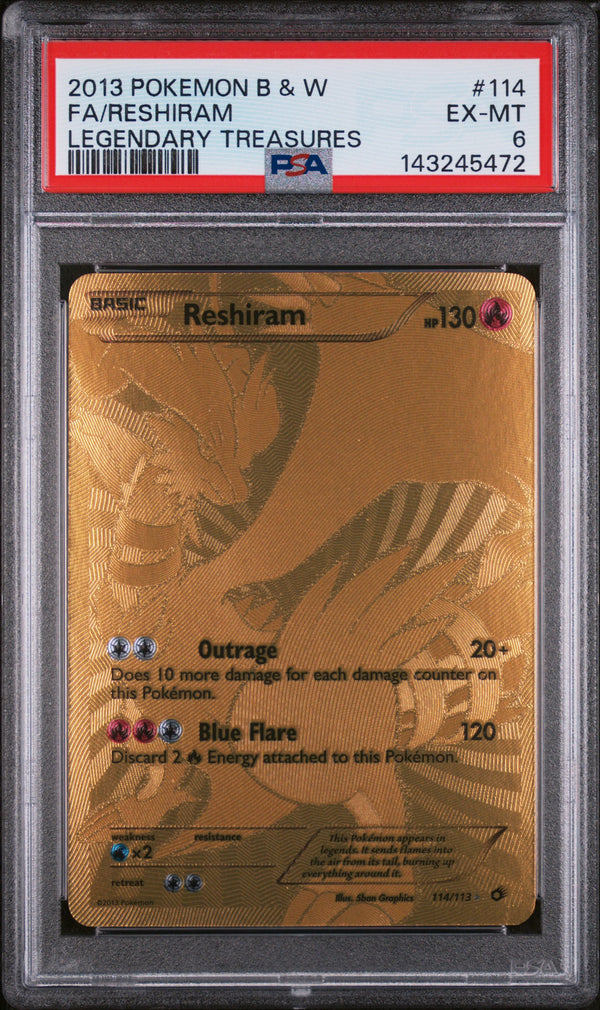 2013 Pokemon Black & White Legendary Treasures Full Art / Reshiram #114 PSA 6