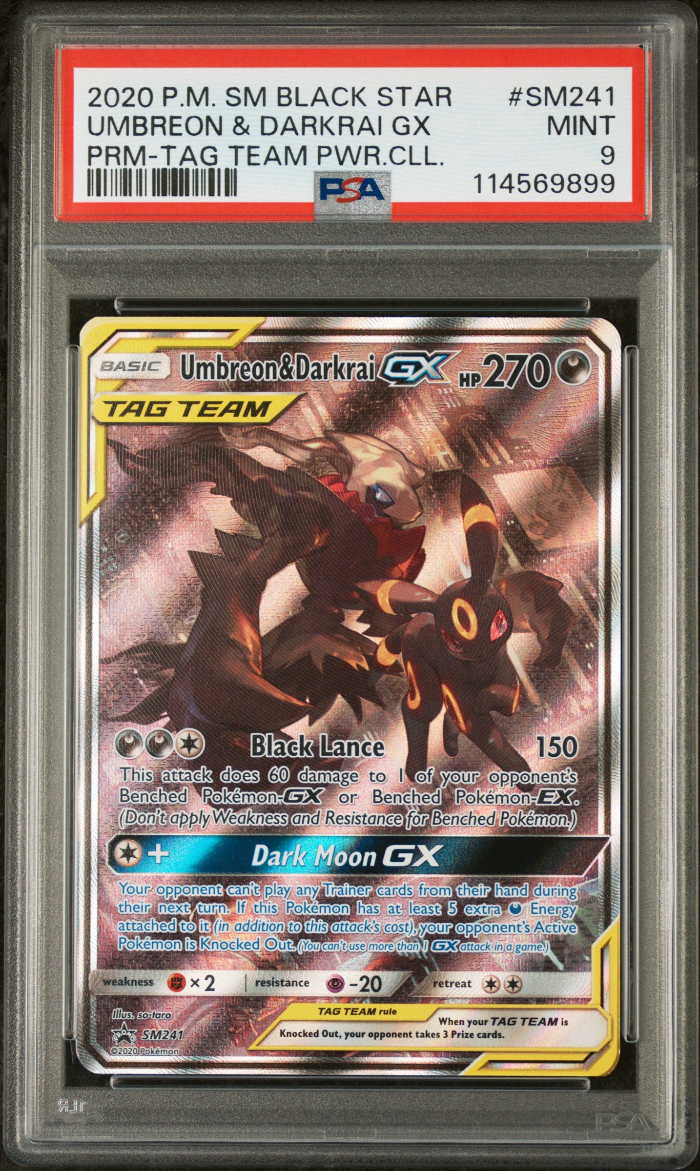 2020 Pokemon Sm Black Star Promo Umbreon & Darkrai Gx Prm-Tag Team Pwr.cll. #SM241 PSA 9