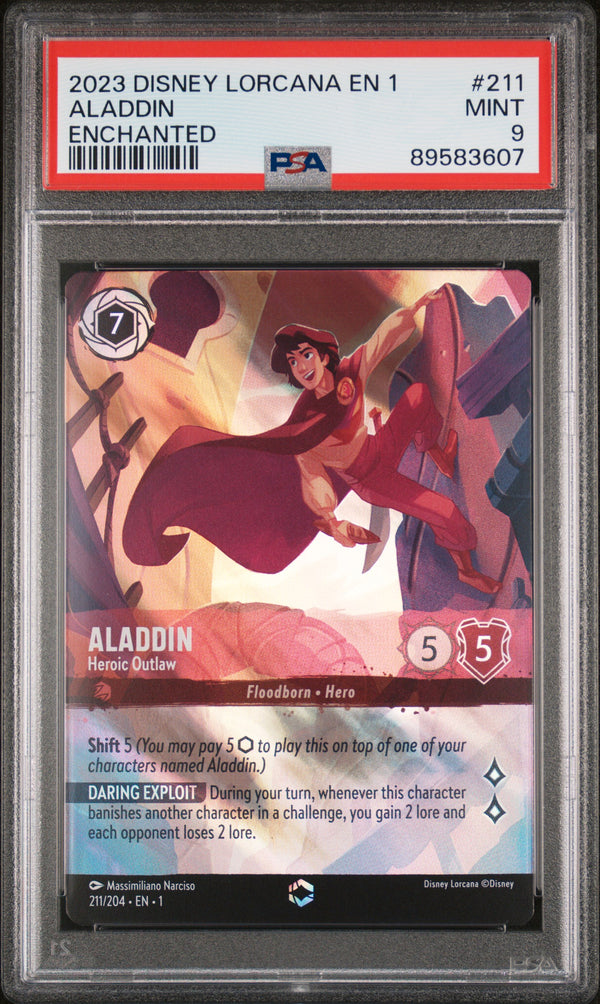 2023 Disney Lorcana En 1-The First Chapter Aladdin - Heroic Outlaw Enchanted #211 PSA 9