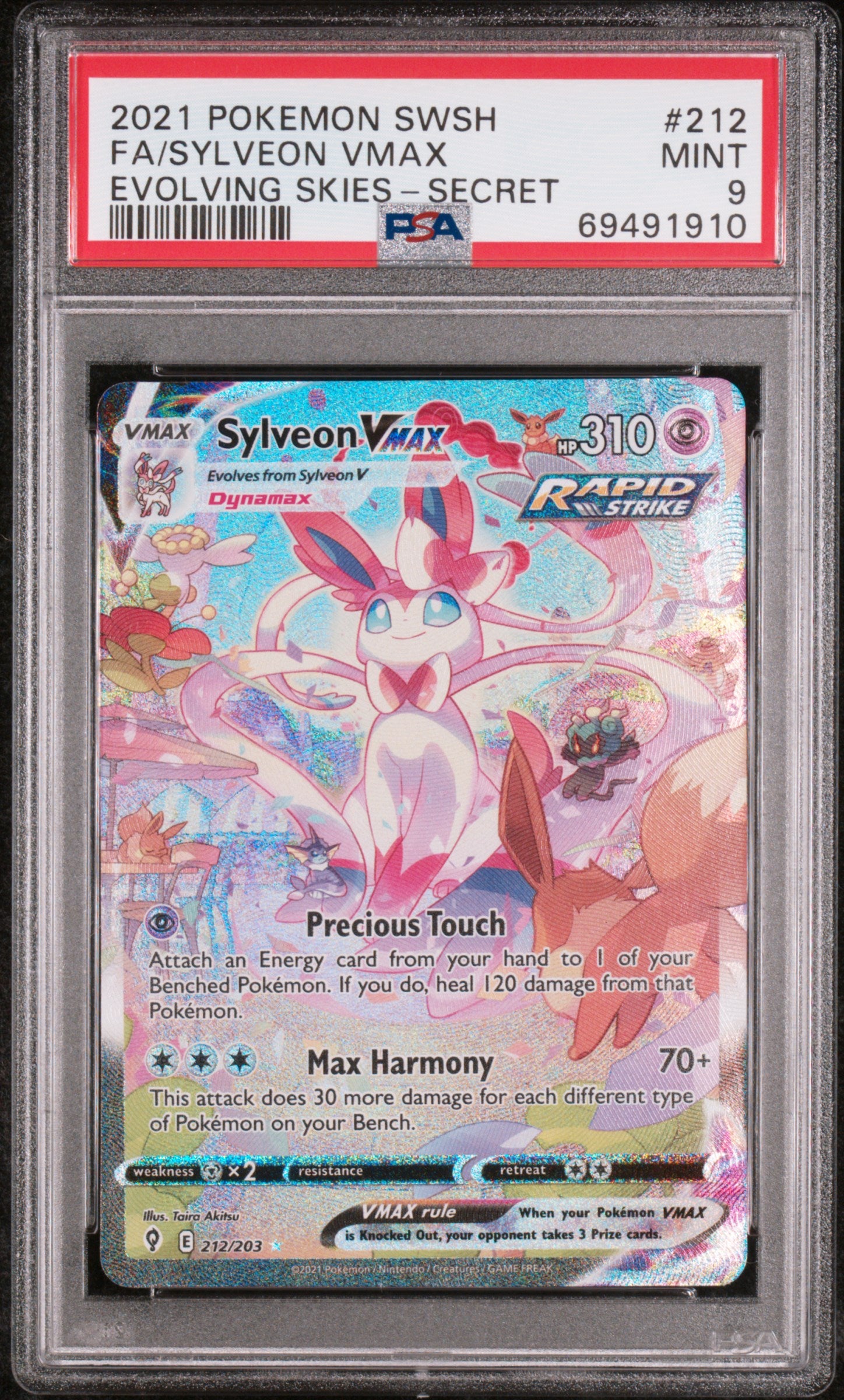 2021 Pokemon Sword & Shield Evolving Skies Full Art / Sylveon Vmax Secret #212 PSA 9