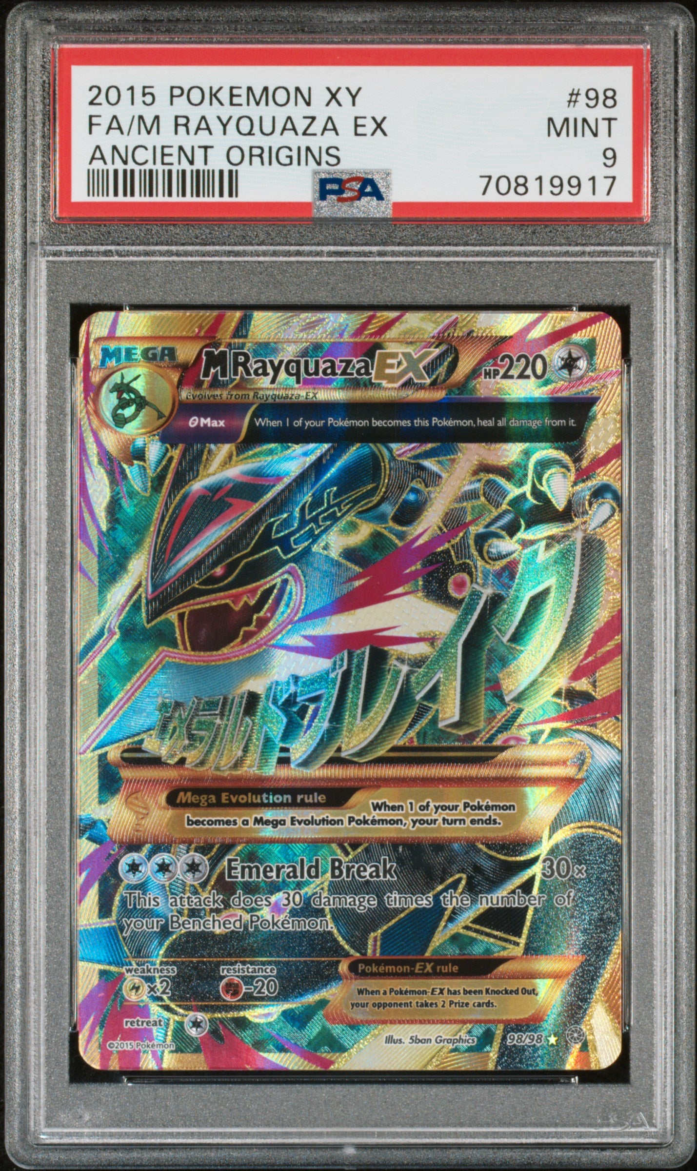 2015 Pokemon Xy Ancient Origins Full Art / M Rayquaza Ex #98 PSA 9