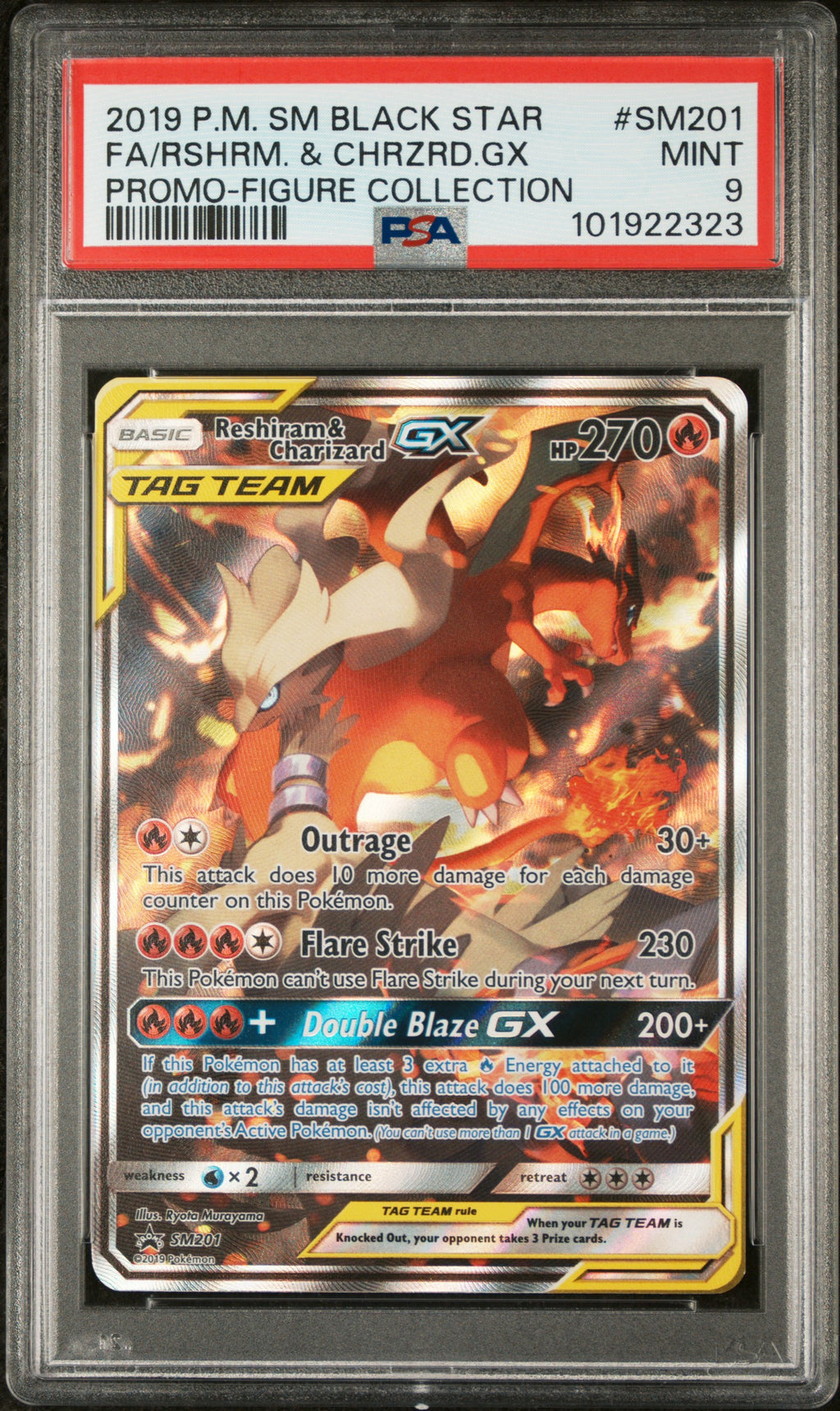 2019 Pokemon Sm Black Star Promo Full Art / Reshiram & Charizard Gx Reshiram & Charizard-Gx Figure Collection #SM201 PSA 9