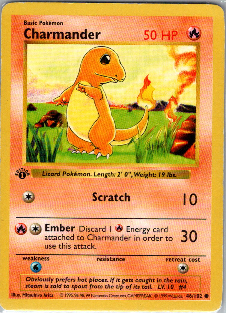 Charmander 1st Ed 046/102 Base Set (Shadowless) MP
