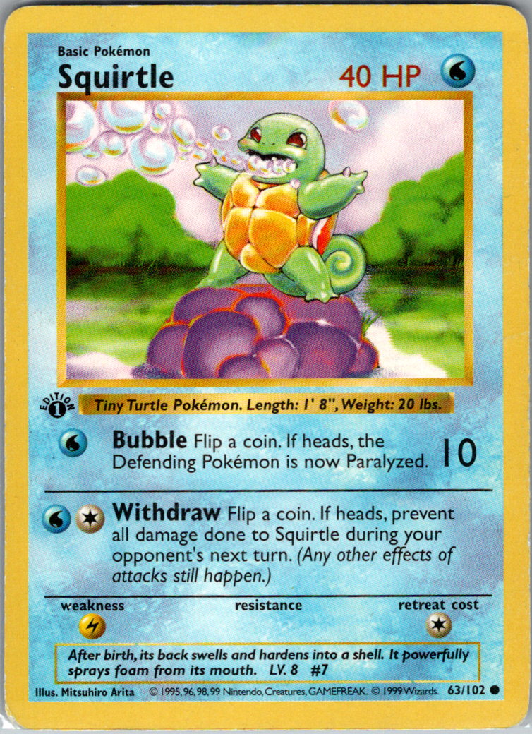 Squirtle 1st Ed 063/102 Base Set (Shadowless) MP