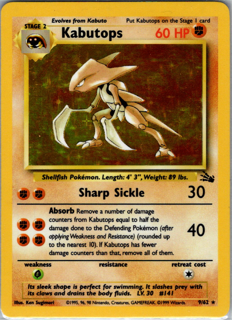 Kabutops 9 Unlimited Holofoil 09/62 Fossil LP