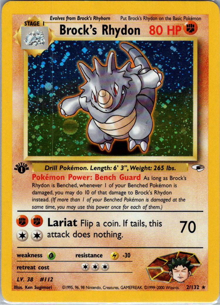 Brocks Rhydon 1st Edition Holofoil 002/132 Gym Heroes LP