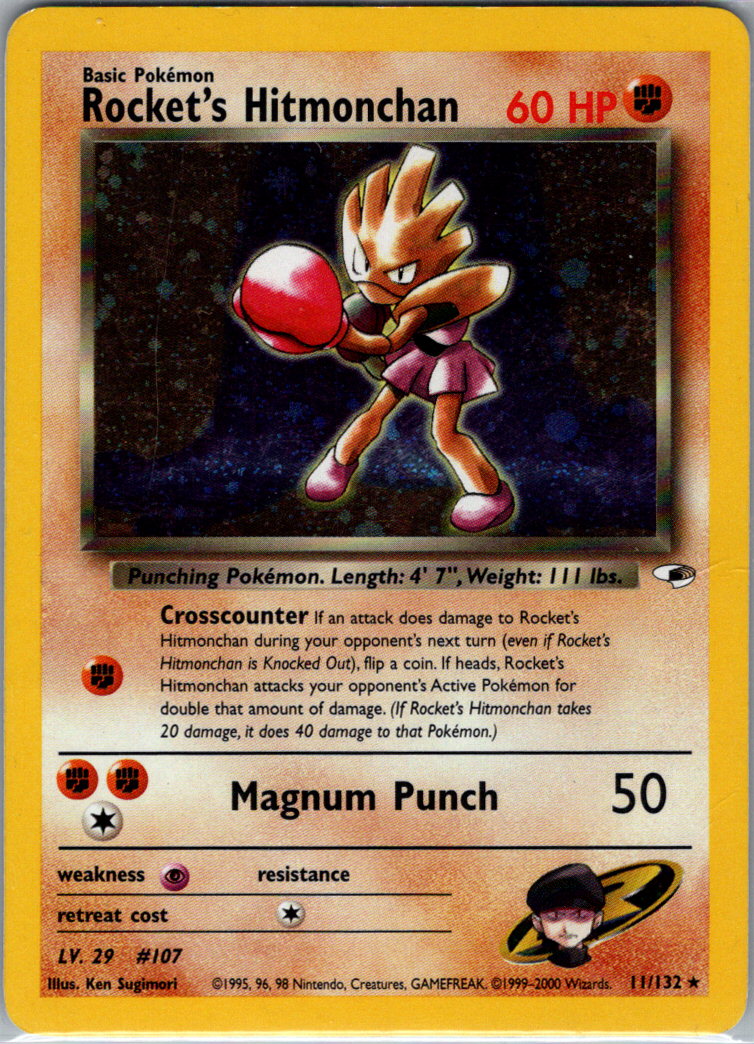 Rockets Hitmonchan Unlimited Holofoil 011/132 Gym Heroes MP
