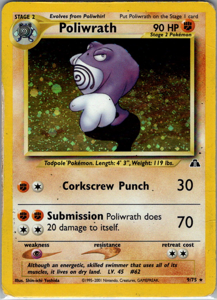 Poliwrath 9 Unlimited Holofoil 09/75 Neo Discovery HP