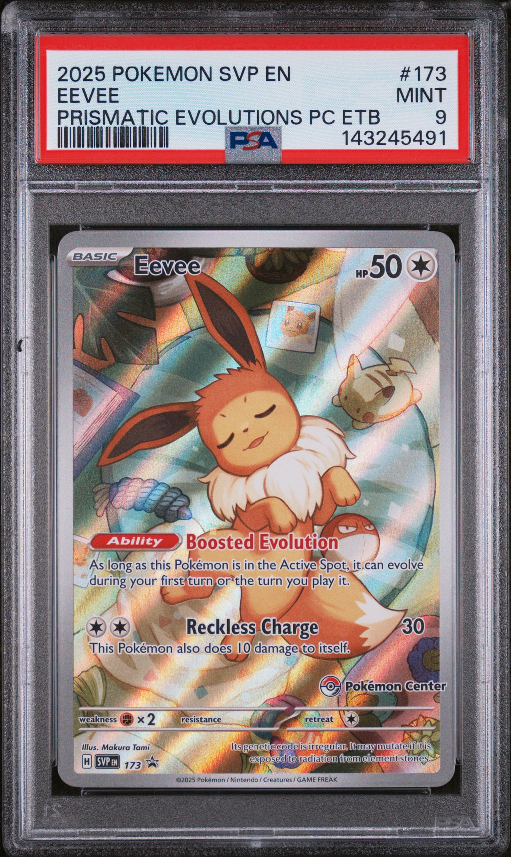 2025 Pokemon Svp En-Sv Black Star Promo Eevee Prismatic Evolutions Pokemon Center Elite Trainer Box #173 PSA 9