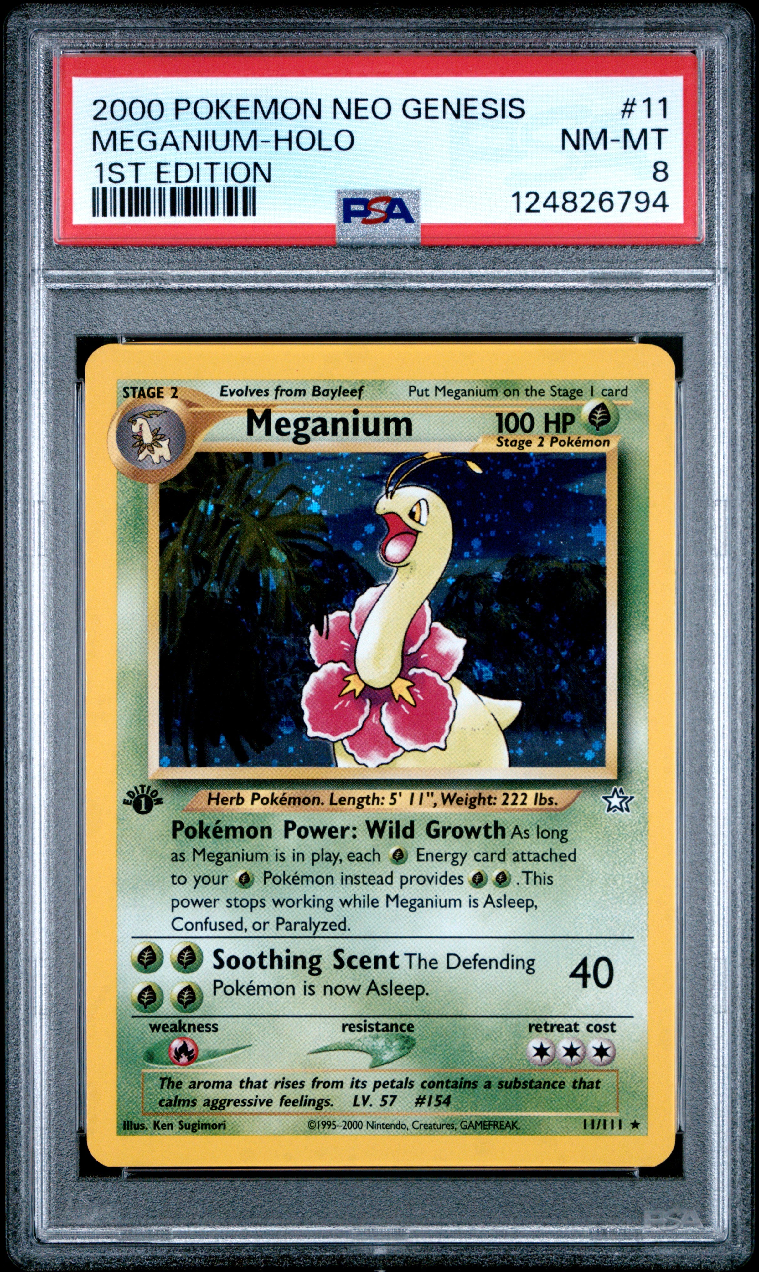 2000 Pokemon Neo Genesis 1st Edition Meganium-Holo #11 PSA 8
