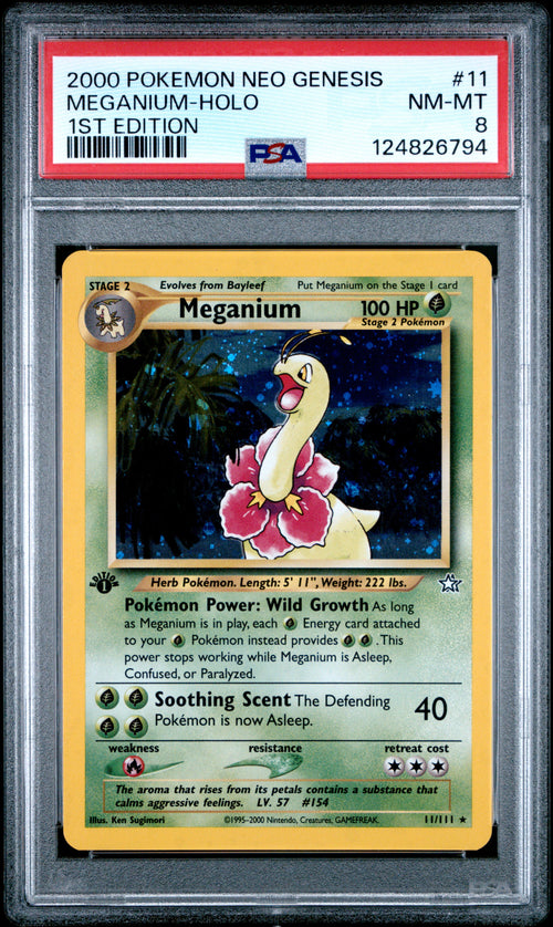 2000 Pokemon Neo Genesis 1st Edition Meganium-Holo #11 PSA 8
