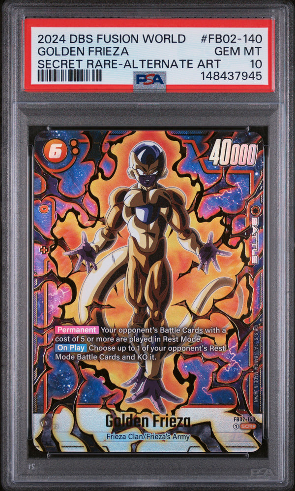 2024 Dragon Ball Super Card Game Fusion World Blazing Aura Golden Frieza Secret Rare-Alternate Art #FB02-140 PSA 10