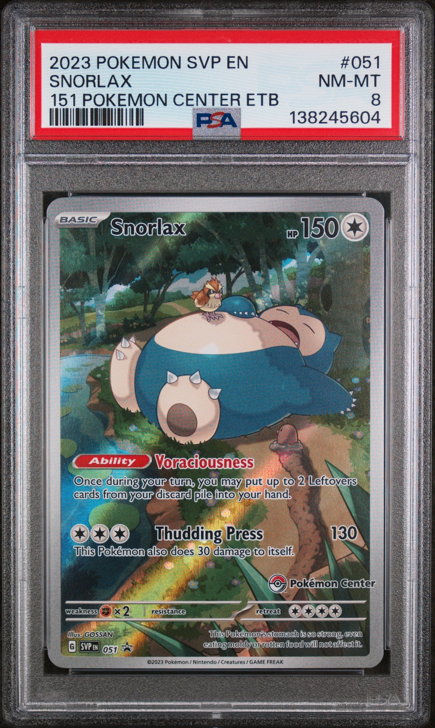 2023 Pokemon Svp En-Sv Black Star Promo Snorlax 151 Pokemon Center Elite Trainer Box #051 PSA 8