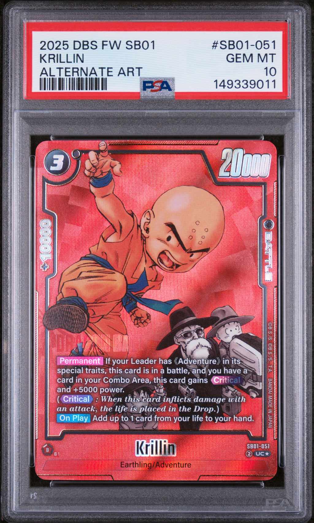 2025 Dragon Ball Super Card Game Fusion World Manga Booster 01 Krillin Alternate Art #SB01-051 PSA 10