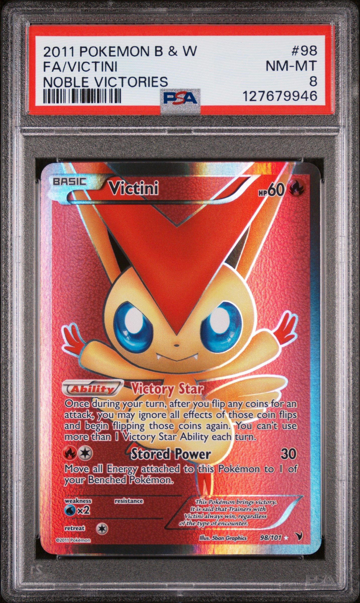 2011 Pokemon Black & White Noble Victories Full Art / Victini #98 PSA 8